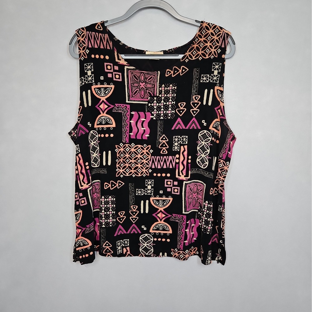 Choices Womens Black Pink Abstract Print Sleeveless Blouse Size 2X